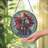 Nativity Stained Glass Suncatcher, Round Holy Family with Baby Jesus, Mary and Joseph Window Panel, Christmas Religious Decor